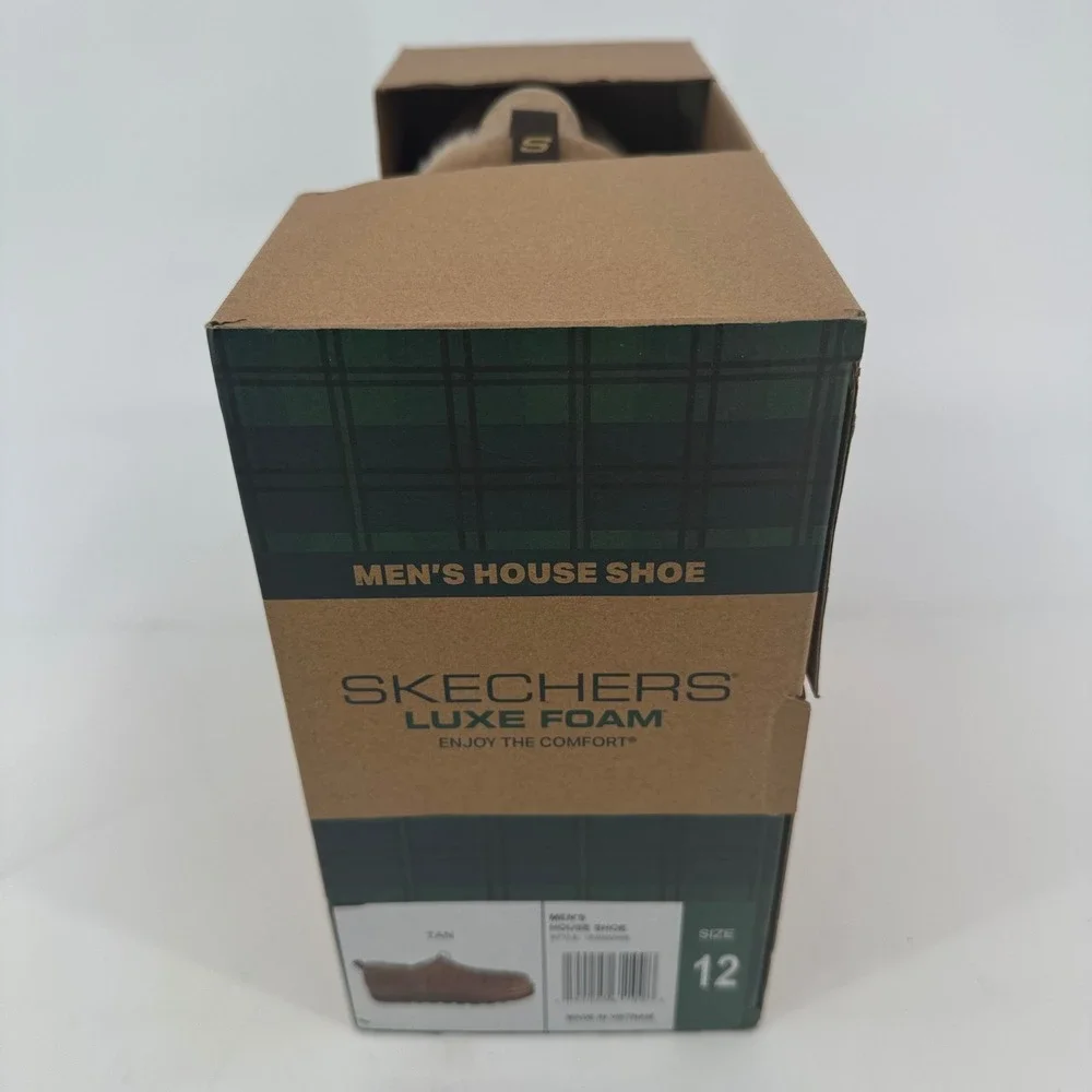 Skechers Luxe Foam Mens House Shoes Tan Wide Fit Slippers 182002WS Size 12 NEW - Picture 5 of 9